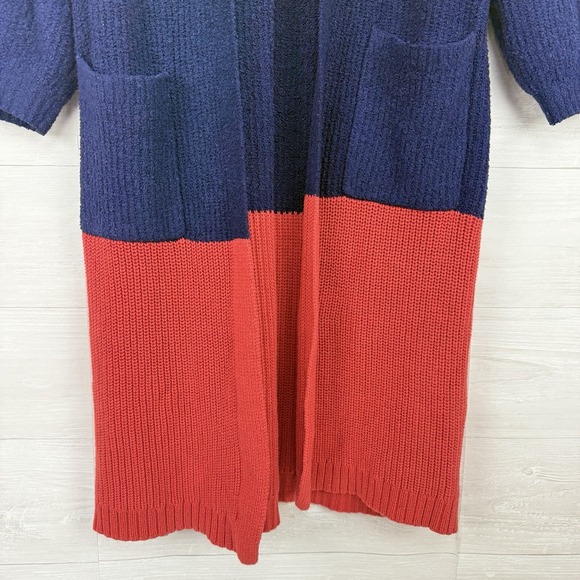 Torrid Sweater Knit Long Duster Cardigan 2X Mix Yarn Color Block Open Front - Picture 6 of 16